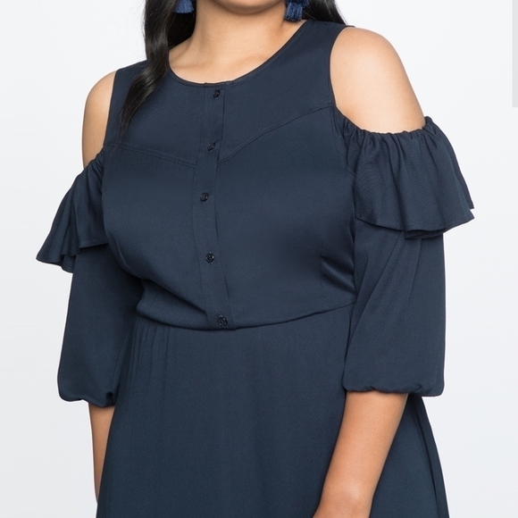 Eloquii Navy Blue Cold Shoulder Dress - Picture 1 of 9